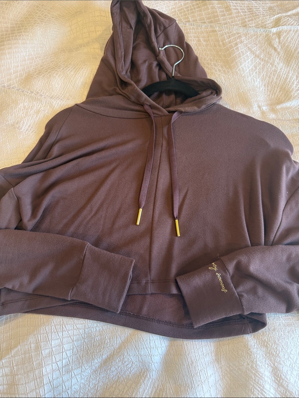 Gymshark x Whitney Simmons Brown Cropped Hoodie with Gold Aglets